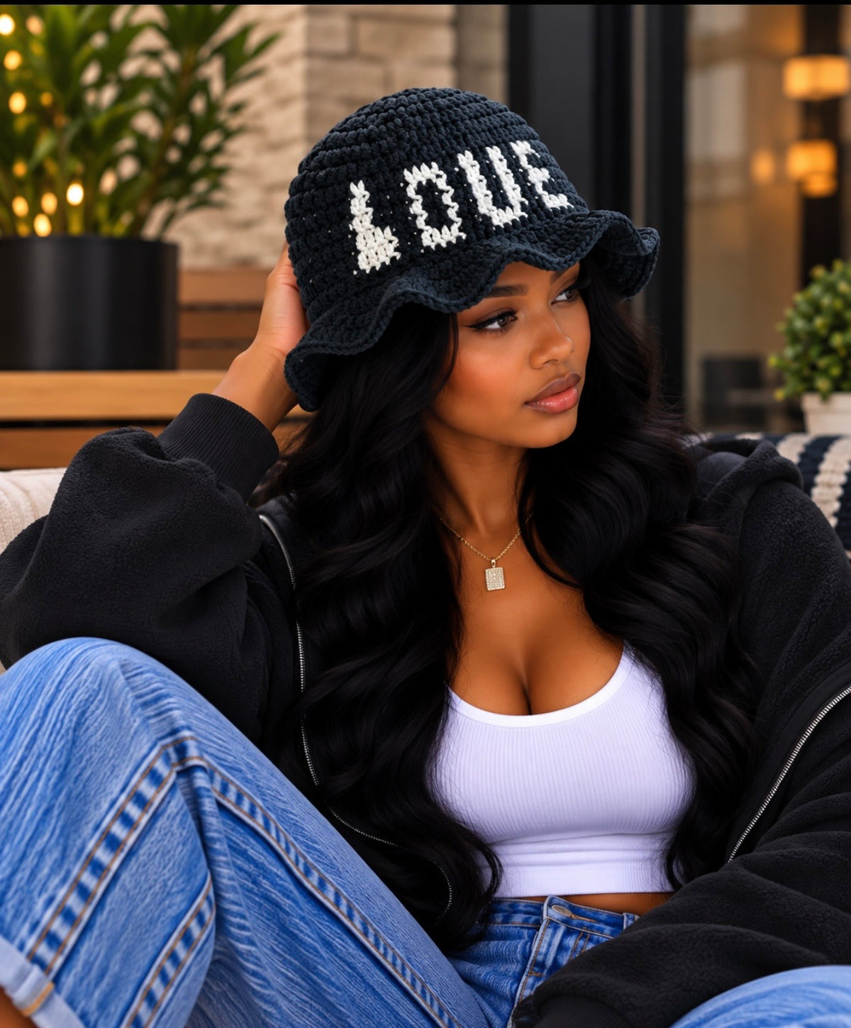 Crochet "LOVE" Bucket Hat