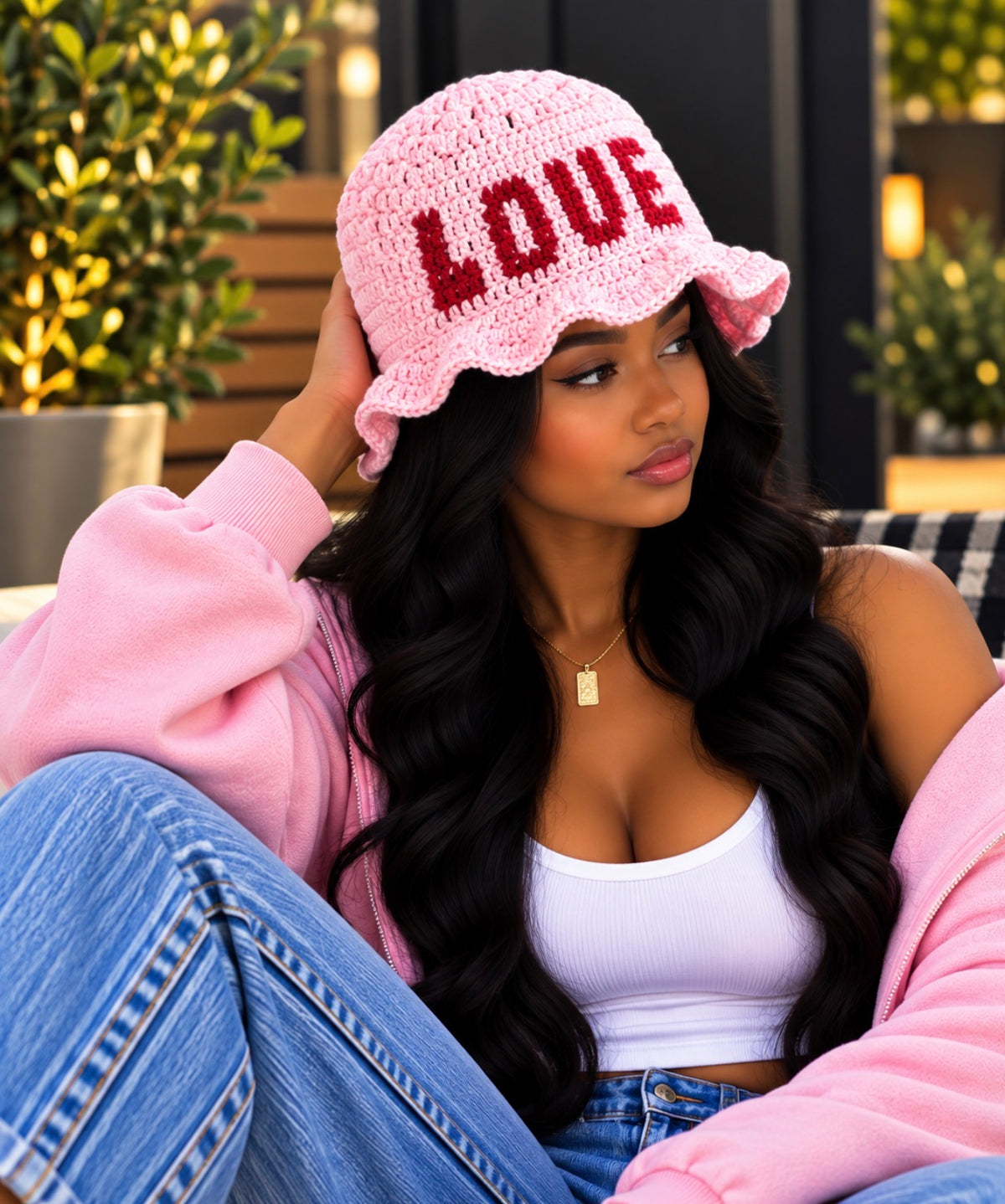 Crochet "LOVE" Bucket Hat